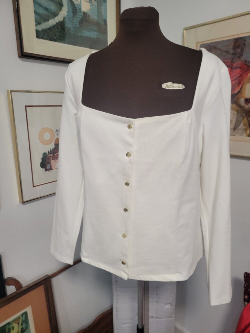 NWT Nine West Cream Square Neck Top - Picture 4 of 5